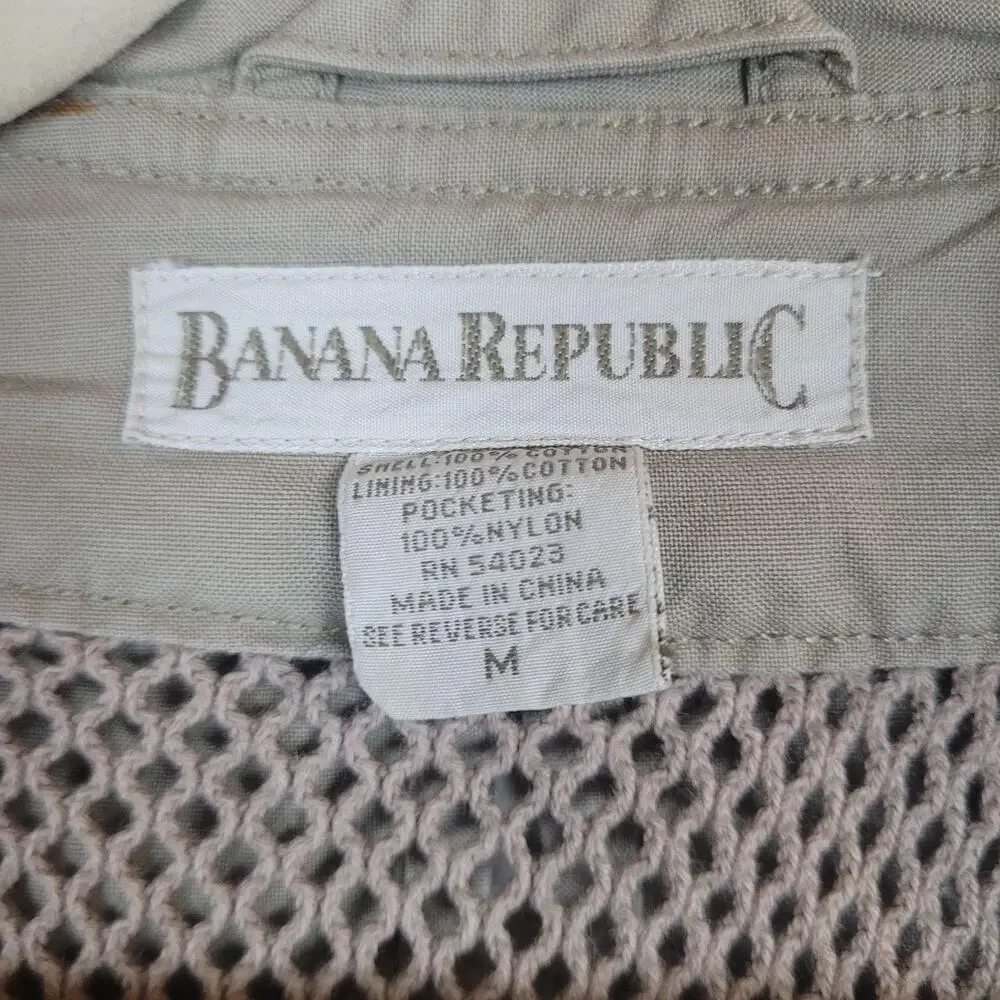 Vintage Banana Republic Vest Med Beige Khaki Utility Travel Safari Multi Pocket